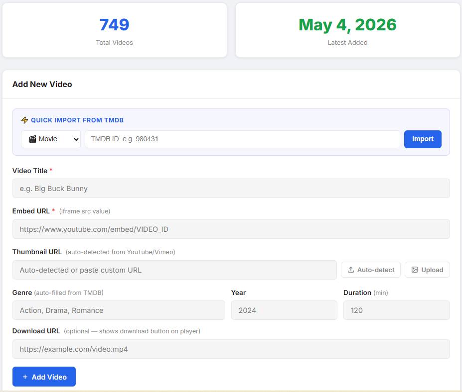 VidBox Admin Panel — Dashboard